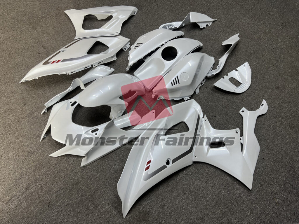 Yamaha R7 custom ABS fairings 2021 - 2025 in Pearl White Gray & Red - durable replacement kit, Monster Fairings