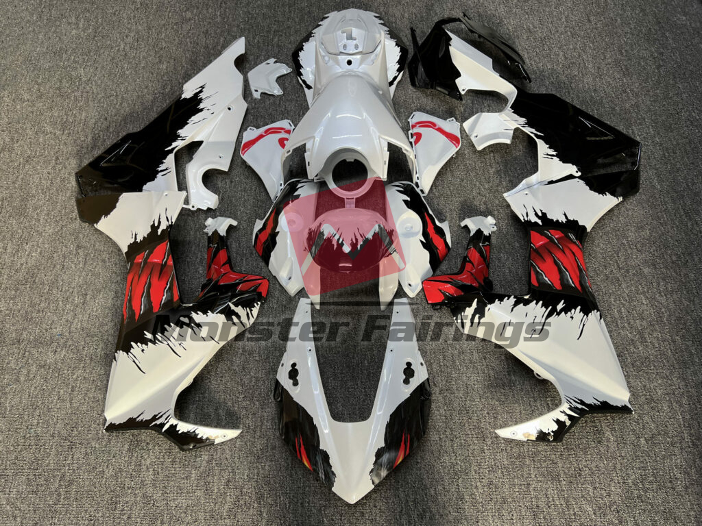 Honda CBR1000RR 2017 - 2025 Gloss Pearl White & Black Monster ABS fairings - custom motorcycle bodywork kit by Monster Fairings