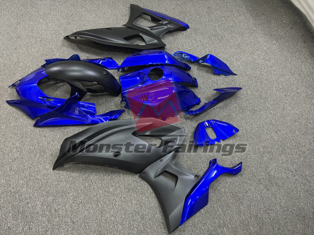 2021 - 2025 Yamaha R7 Gloss Blue & Matte Black fairing set - ABS injection, custom painted by Monster Fairings
