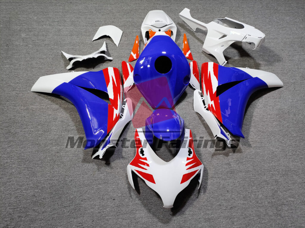 Honda CBR1000RR 2008 - 2011 Gloss White Blue & Red ABS fairings - custom motorcycle bodywork kit by Monster Fairings