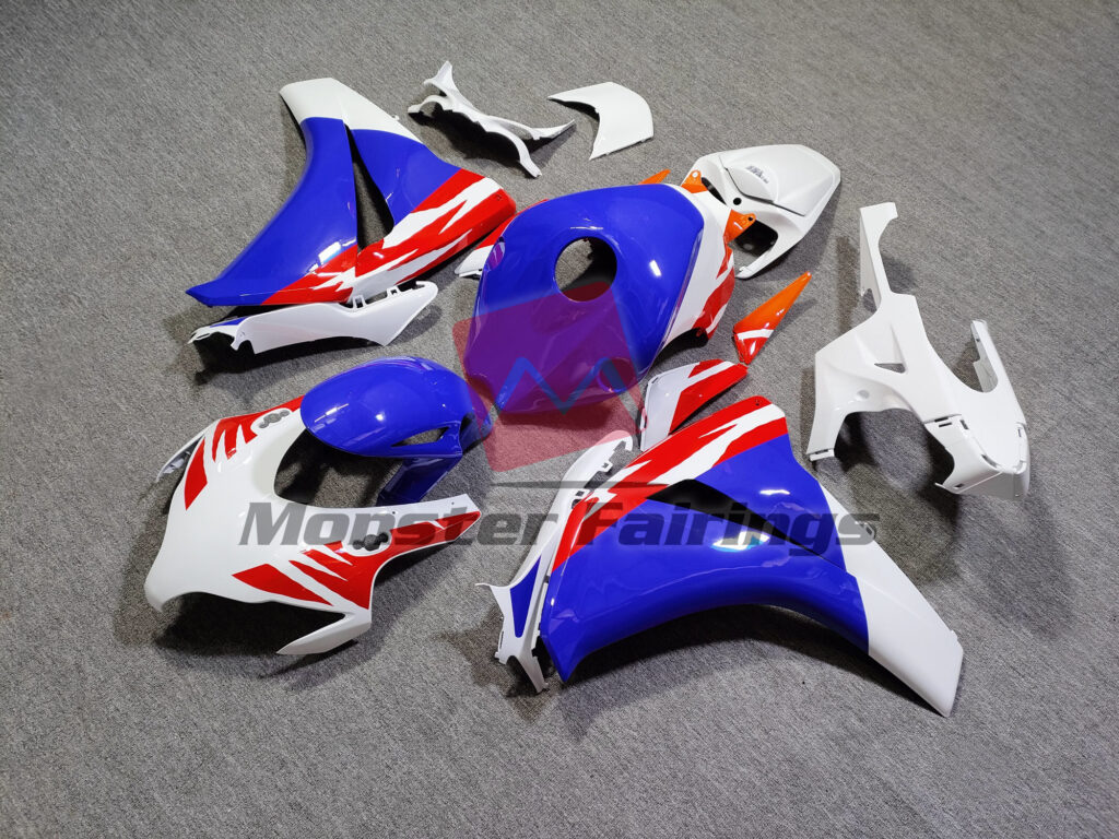 2008 - 2011 Honda CBR1000RR Gloss White Blue & Red fairing set - ABS injection, custom painted by Monster Fairings