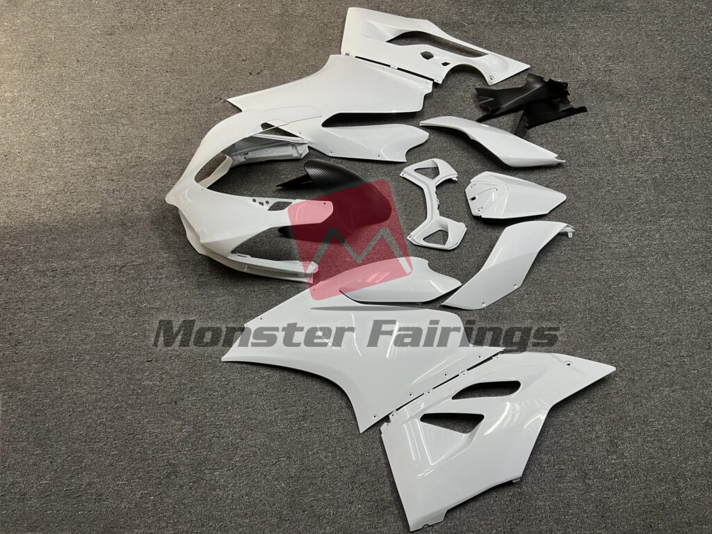2012 - 2015 Ducati Panigale 899 Gloss White Carbon Fiber Style fairing set - ABS injection, custom painted by Monster Fairings