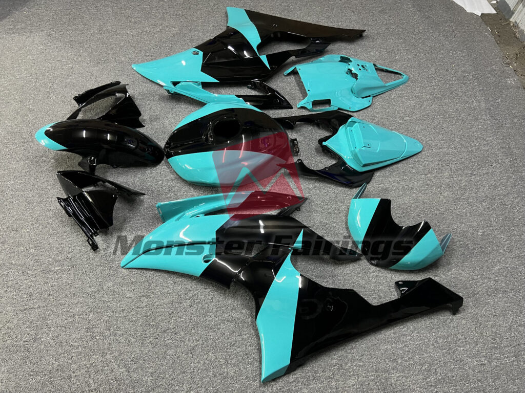 2008 - 2016 Yamaha R6 Gloss Aqua and Black fairing set - ABS injection, custom painted by Monster Fairings