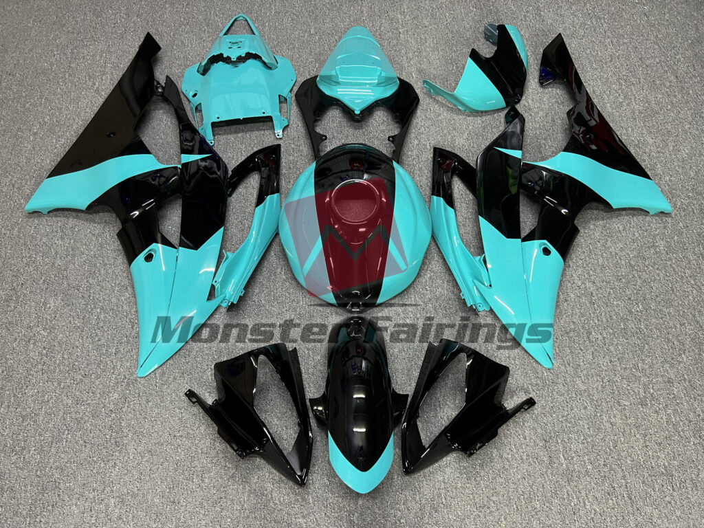Yamaha R6 2008 - 2016 Gloss Aqua and Black ABS fairings - custom motorcycle bodywork kit by Monster Fairings