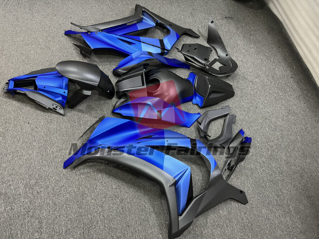2011 - 2015 Kawasaki ZX10R Matte Blue Carbon Fiber Style fairing set - ABS injection, custom painted by Monster Fairings