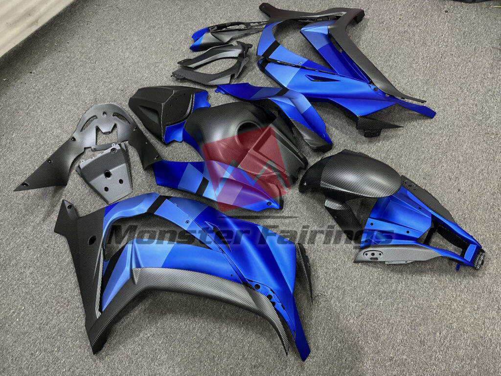 Kawasaki ZX10R custom ABS fairings 2011 - 2015 in Matte Blue Carbon Fiber Style - durable replacement kit, Monster Fairings