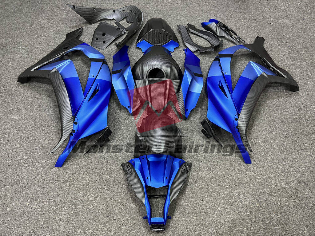 Kawasaki ZX10R 2011 - 2015 Matte Blue Carbon Fiber Style ABS fairings - custom motorcycle bodywork kit by Monster Fairings