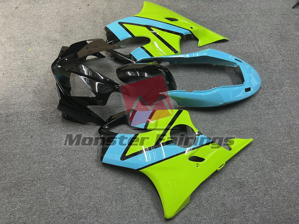 2004 - 2007 Honda CBR600 F4i Sky Blue Neon Green fairing set - ABS injection, custom painted by Monster Fairings