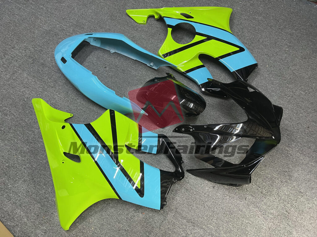 Honda CBR600 F4i custom ABS fairings 2004 - 2007 in Sky Blue Neon Green - durable replacement kit, Monster Fairings