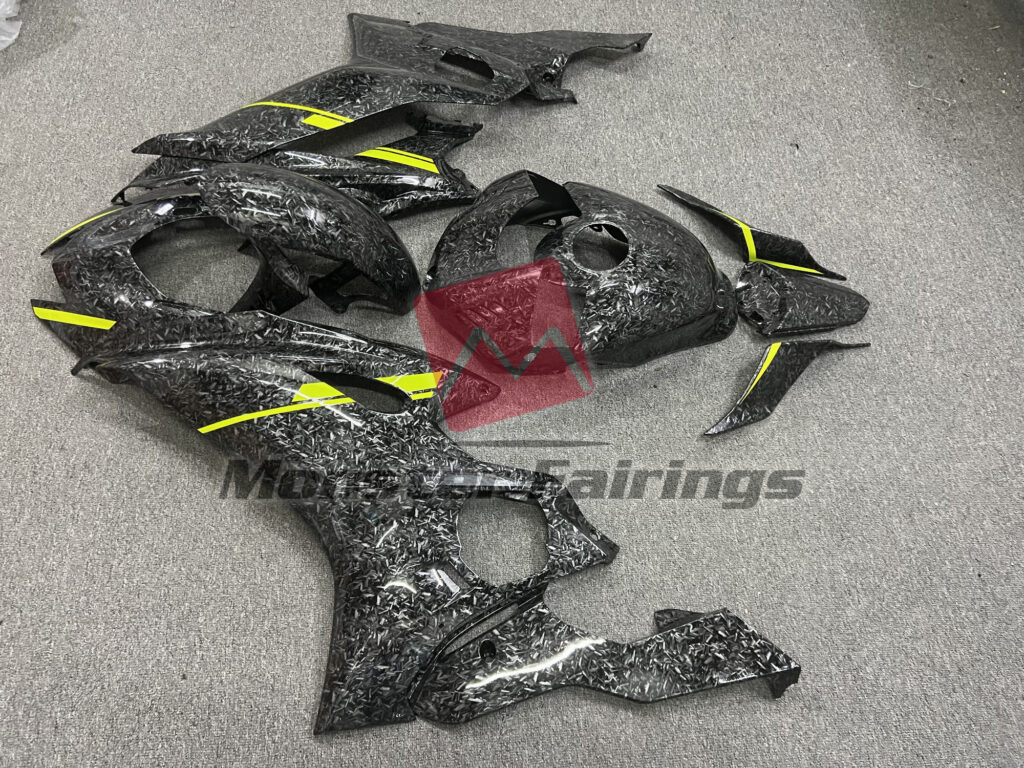 2017 - 2022 Yamaha R6 Forged Carbon Fiber Style Yellow Trim fairing set - ABS injection, custom painted by Monster Fairings