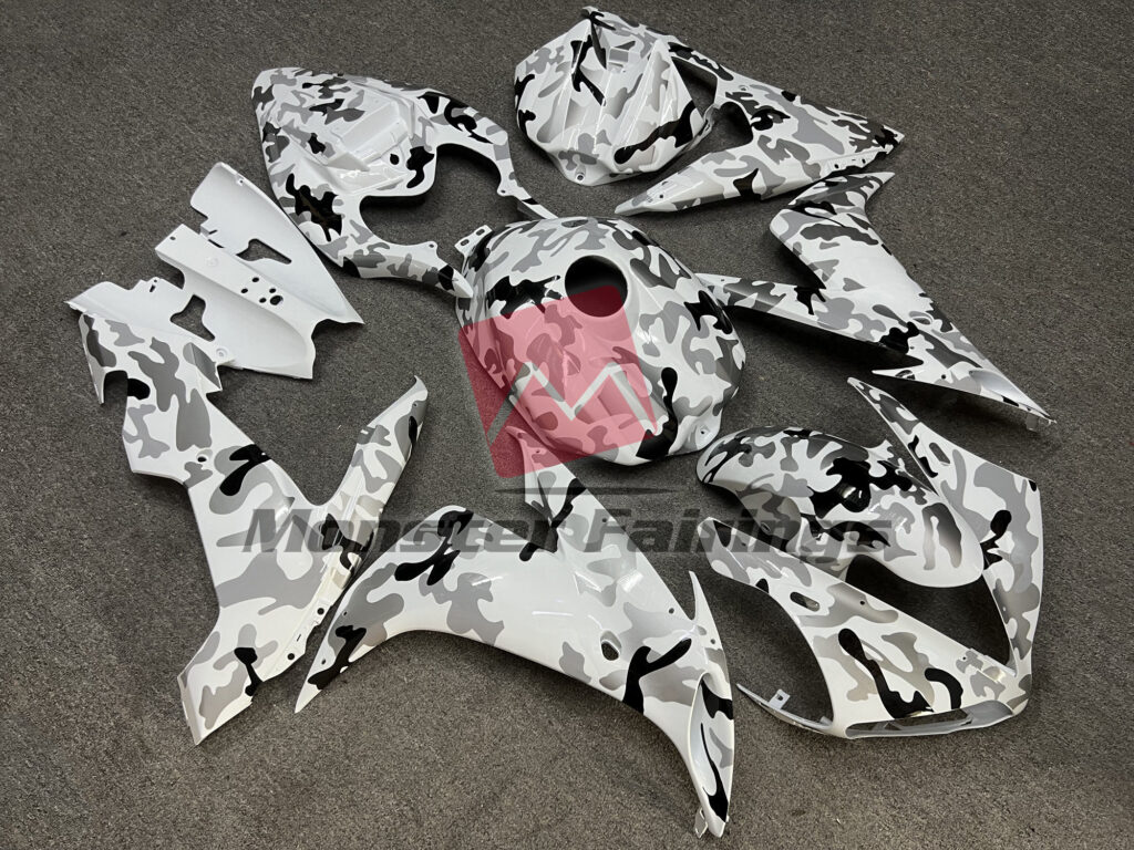 Yamaha R1 custom ABS fairings 2004 - 2006 in Gloss White Camo - durable replacement kit, Monster Fairings