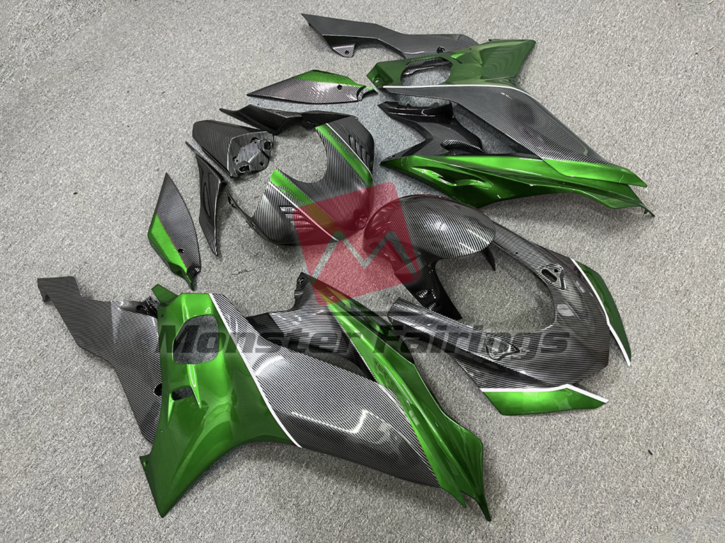 Yamaha R6 custom ABS fairings 2017 - 2022 in Carbon Fiber Style Green - durable replacement kit, Monster Fairings