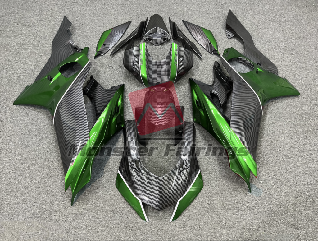 Yamaha R6 2017 - 2022 Carbon Fiber Style Green ABS fairings - custom motorcycle bodywork kit by Monster Fairings
