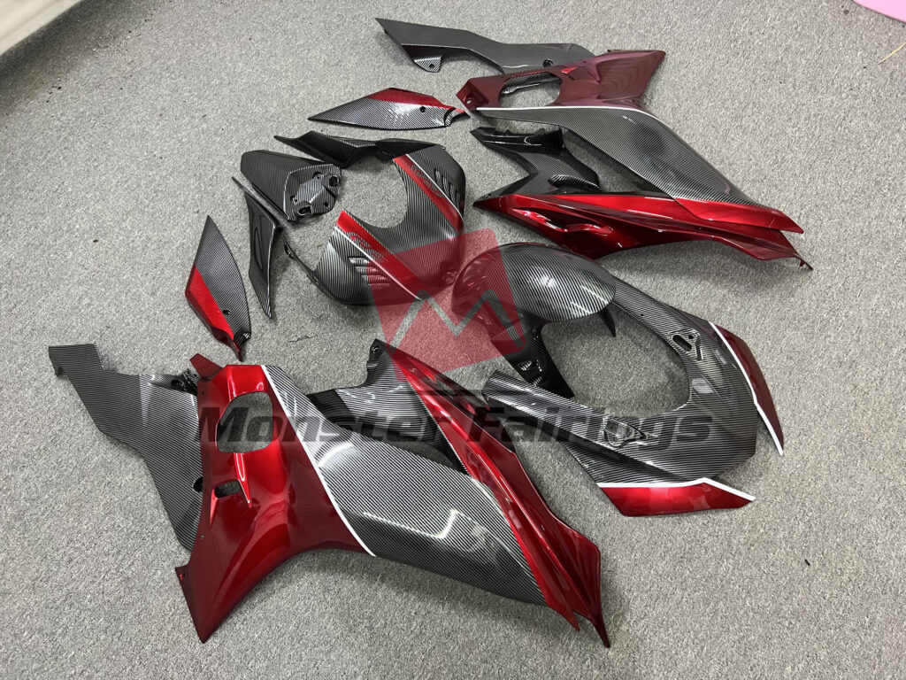 Yamaha R6 custom ABS fairings 2017 - 2022 in Carbon Fiber Style Red - durable replacement kit, Monster Fairings