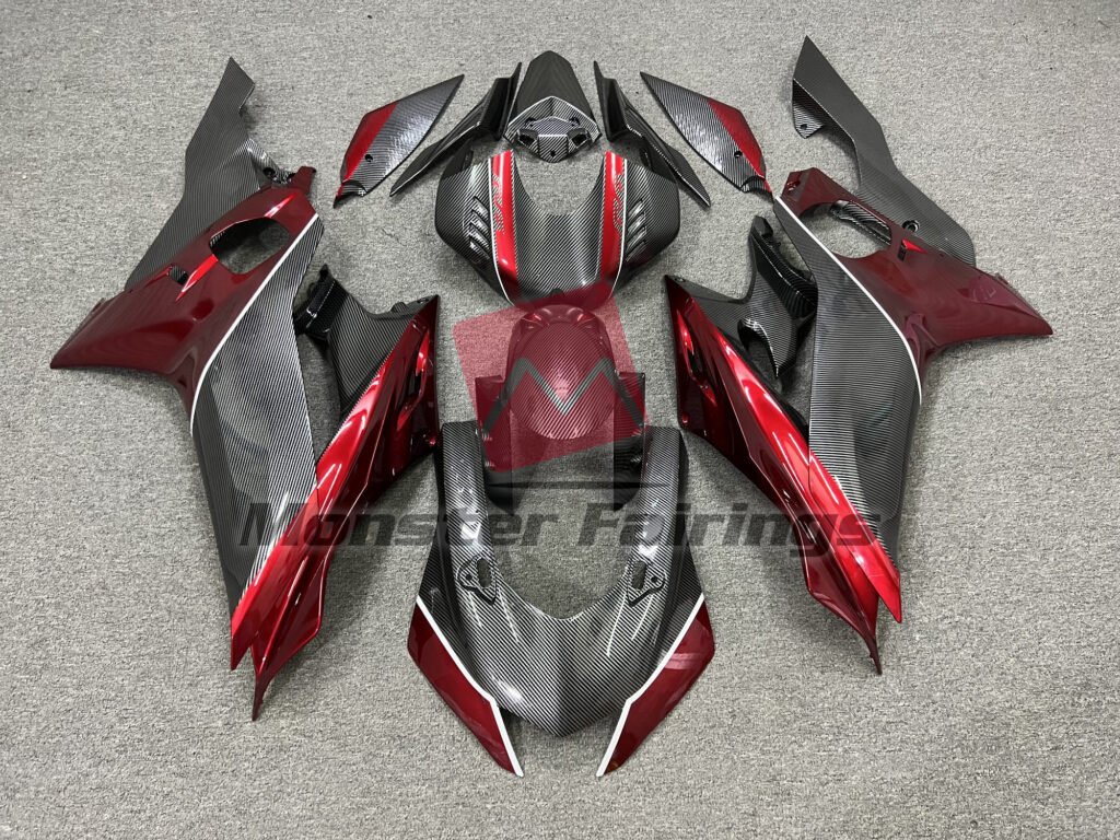 Yamaha R6 2017 - 2022 Carbon Fiber Style Red ABS fairings - custom motorcycle bodywork kit by Monster Fairings