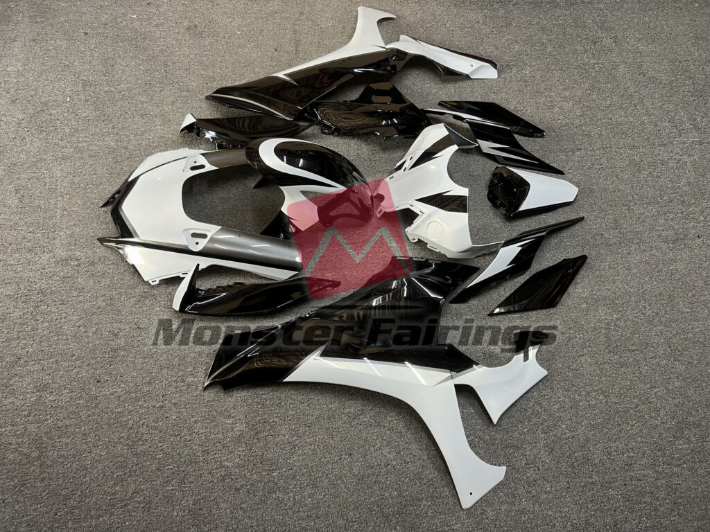 2020 - 2025 Yamaha R1 Gloss Black White fairing set - ABS injection, custom painted by Monster Fairings