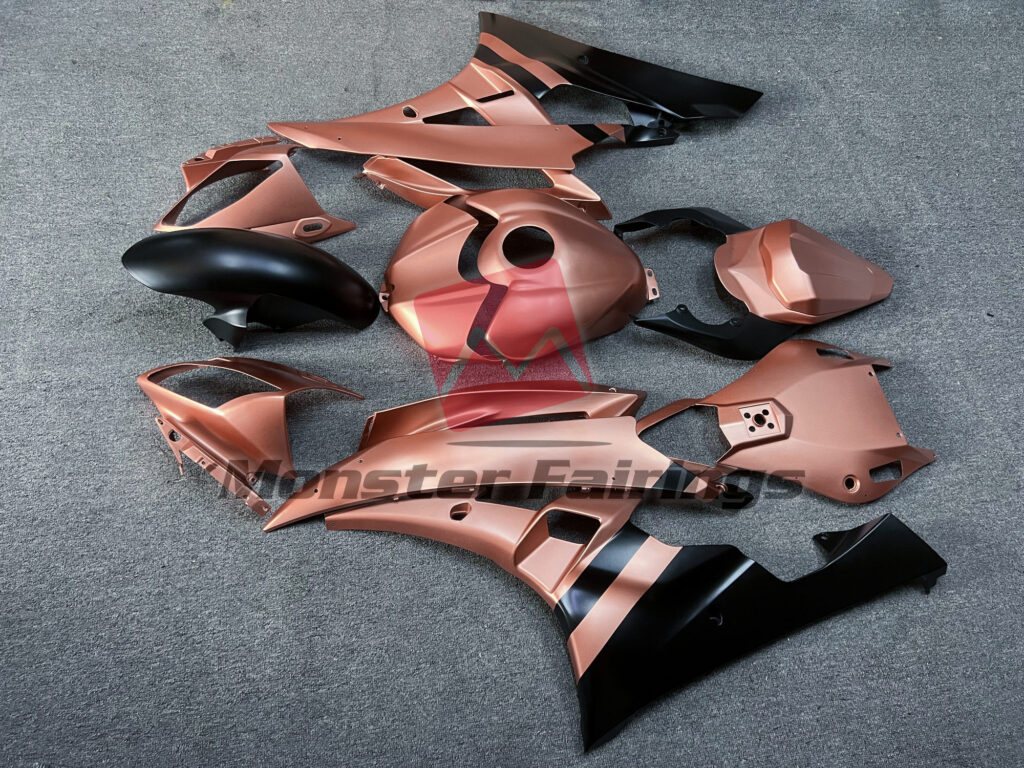 2006 - 2007 Yamaha R6 Matte Rose Gold Black fairing set - ABS injection, custom painted by Monster Fairings