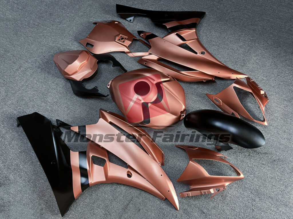Yamaha R6 custom ABS fairings 2006 - 2007 in Matte Rose Gold Black - durable replacement kit, Monster Fairings
