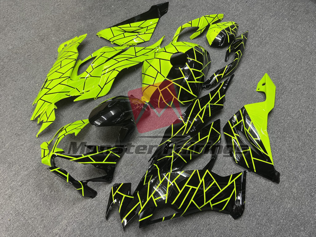 Gloss Black High Vis Yellow Split ABS fairings for Kawasaki ZX6R 2019 - 2023 - premium OEM fit kit by Monster Fairings