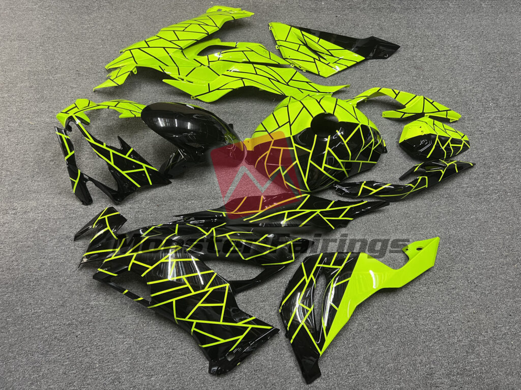 2019 - 2023 Kawasaki ZX6R Gloss Black High Vis Yellow Split fairing set - ABS injection, custom painted by Monster Fairings