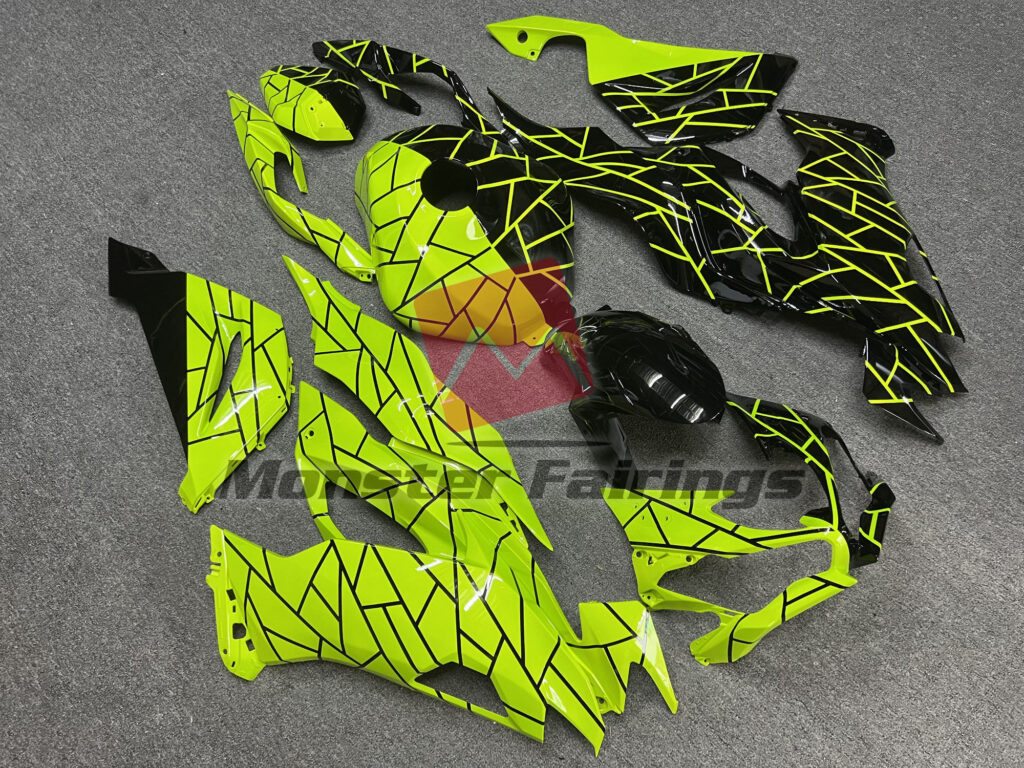 Kawasaki ZX6R custom ABS fairings 2019 - 2023 in Gloss Black High Vis Yellow Split - durable replacement kit, Monster Fairings