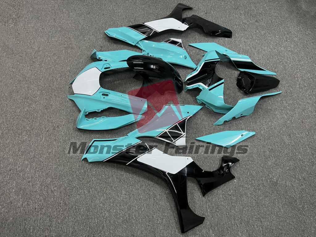 2020 - 2025 Yamaha R1 Aqua Blue Black fairing set - ABS injection, custom painted by Monster Fairings