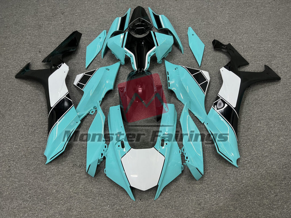 Yamaha R1 2020 - 2025 Aqua Blue Black ABS fairings - custom motorcycle bodywork kit by Monster Fairings