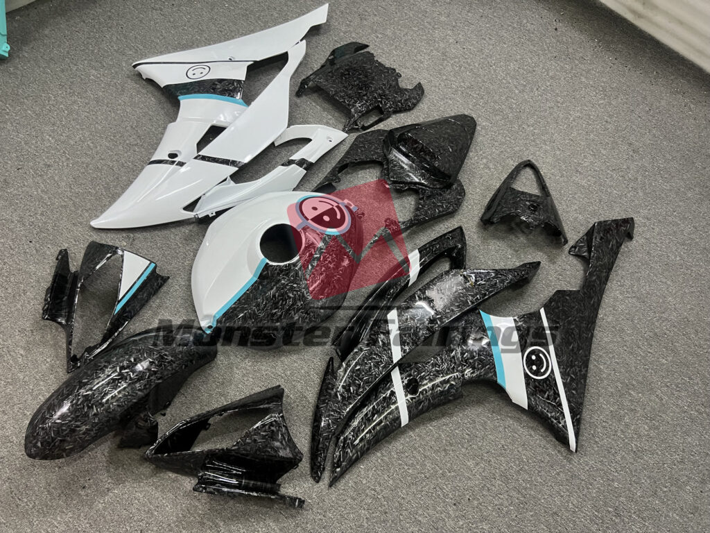 Forged Carbon Fiber Style Glossy White Split ABS fairings for Yamaha R6 2008 - 2016 - premium OEM fit kit by Monster Fairings