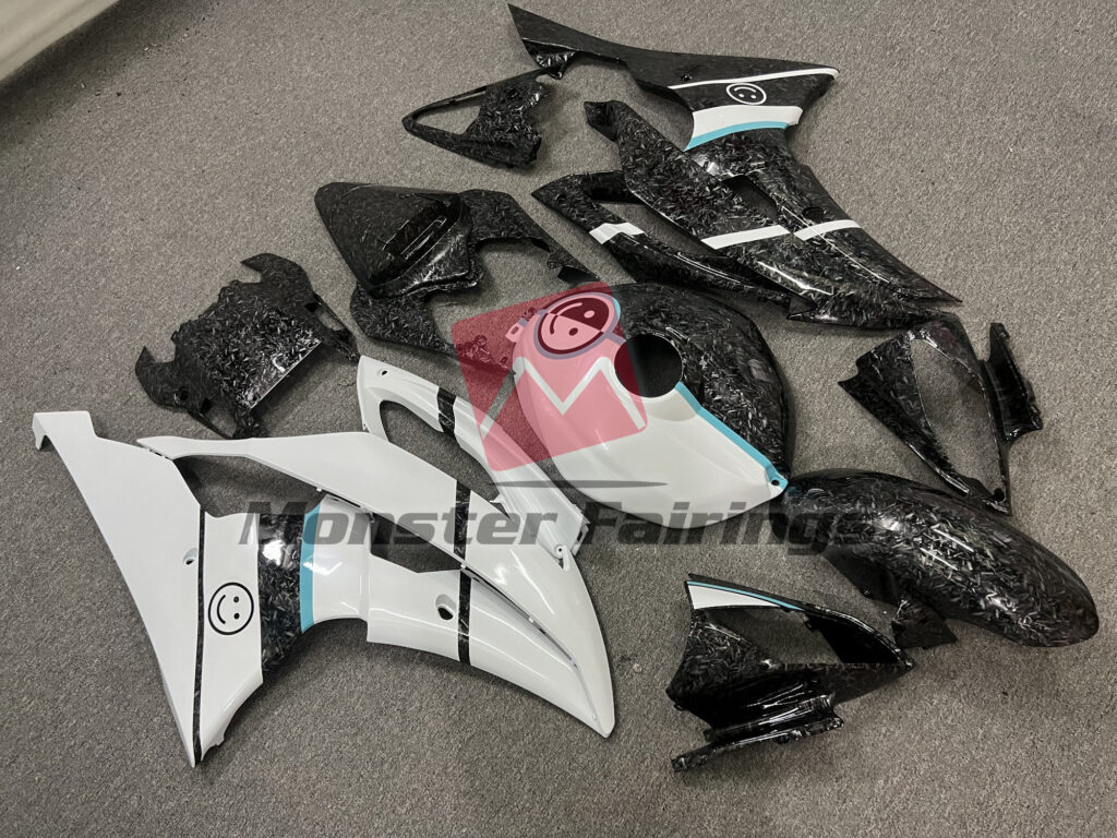 Yamaha R6 custom ABS fairings 2008 - 2016 in Forged Carbon Fiber Style Glossy White Split - durable replacement kit, Monster Fairings