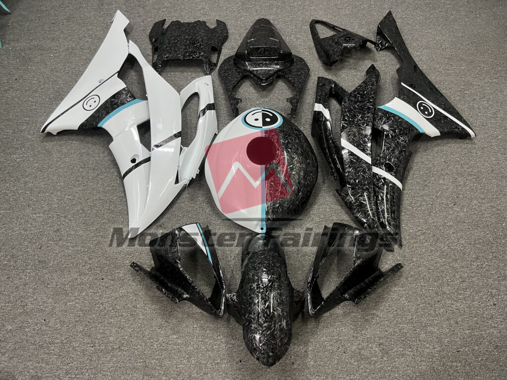 Yamaha R6 2008 - 2016 Forged Carbon Fiber Style Glossy White Split ABS fairings - custom motorcycle bodywork kit by Monster Fairings