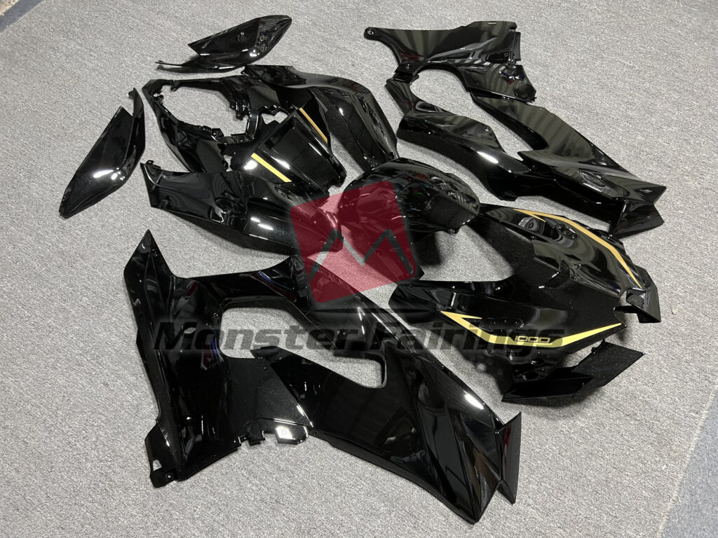 Kawasaki ZX10R custom ABS fairings 2021 - 2025 in Gloss Metallic Black Gold - durable replacement kit, Monster Fairings