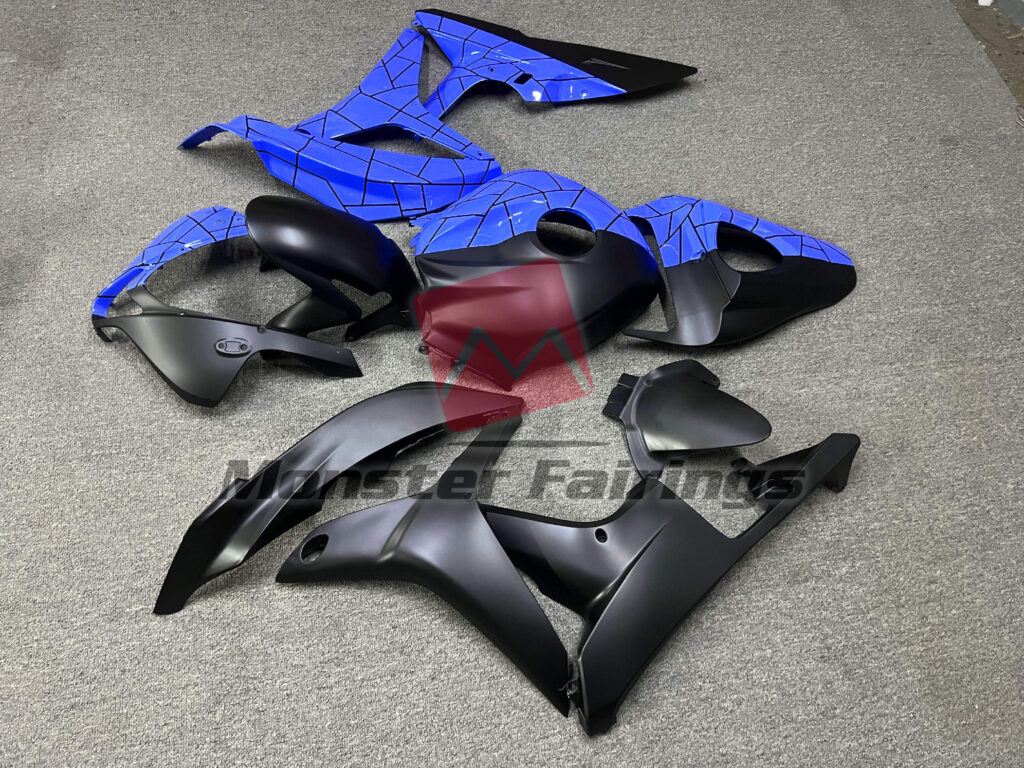 2007 - 2008 Honda CBR600RR Gloss Blue & Matte Black Pattern Split fairing set - ABS injection, custom painted by Monster Fairings