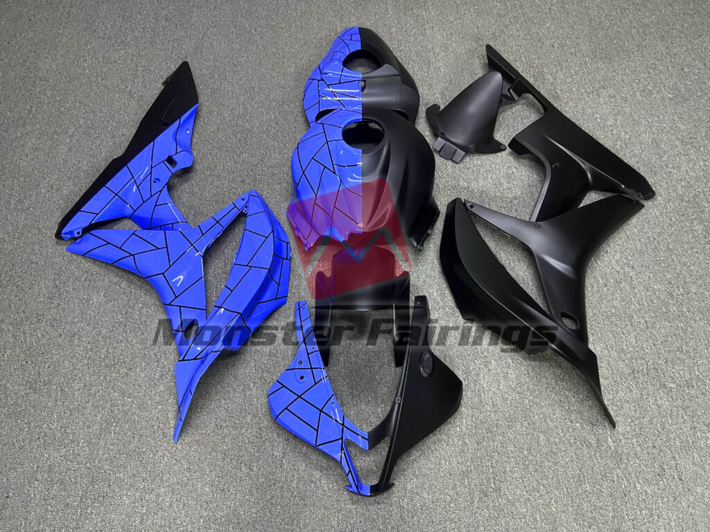 Honda CBR600RR 2007 - 2008 Gloss Blue & Matte Black Pattern Split ABS fairings - custom motorcycle bodywork kit by Monster Fairings
