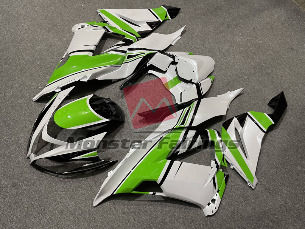 Kawasaki ZX6R custom ABS fairings 2013 - 2018 in Pearl White Green - durable replacement kit, Monster Fairings