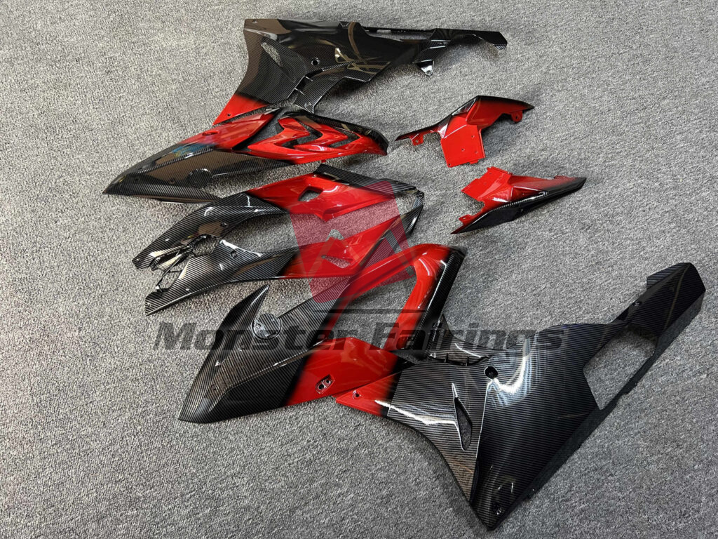 2015 - 2016 BMW S1000RR Gloss Carbon Fiber Style Red fairing set - ABS injection, custom painted by Monster Fairings