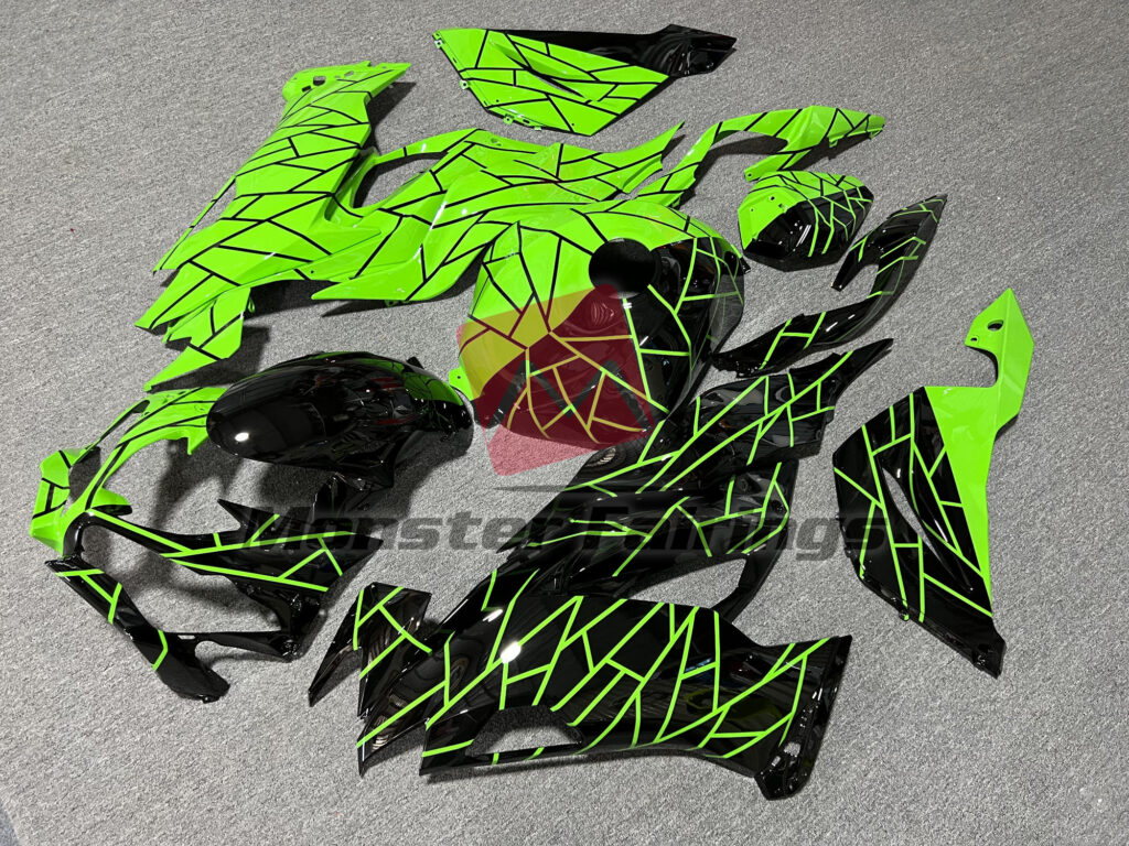 Gloss Black & Green Split ABS fairings for Kawasaki ZX6R 2019 - 2023 - premium OEM fit kit by Monster Fairings