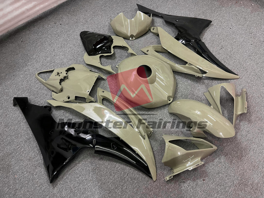 Yamaha R6 custom ABS fairings 2008 - 2016 in Desert Tan Black - durable replacement kit, Monster Fairings