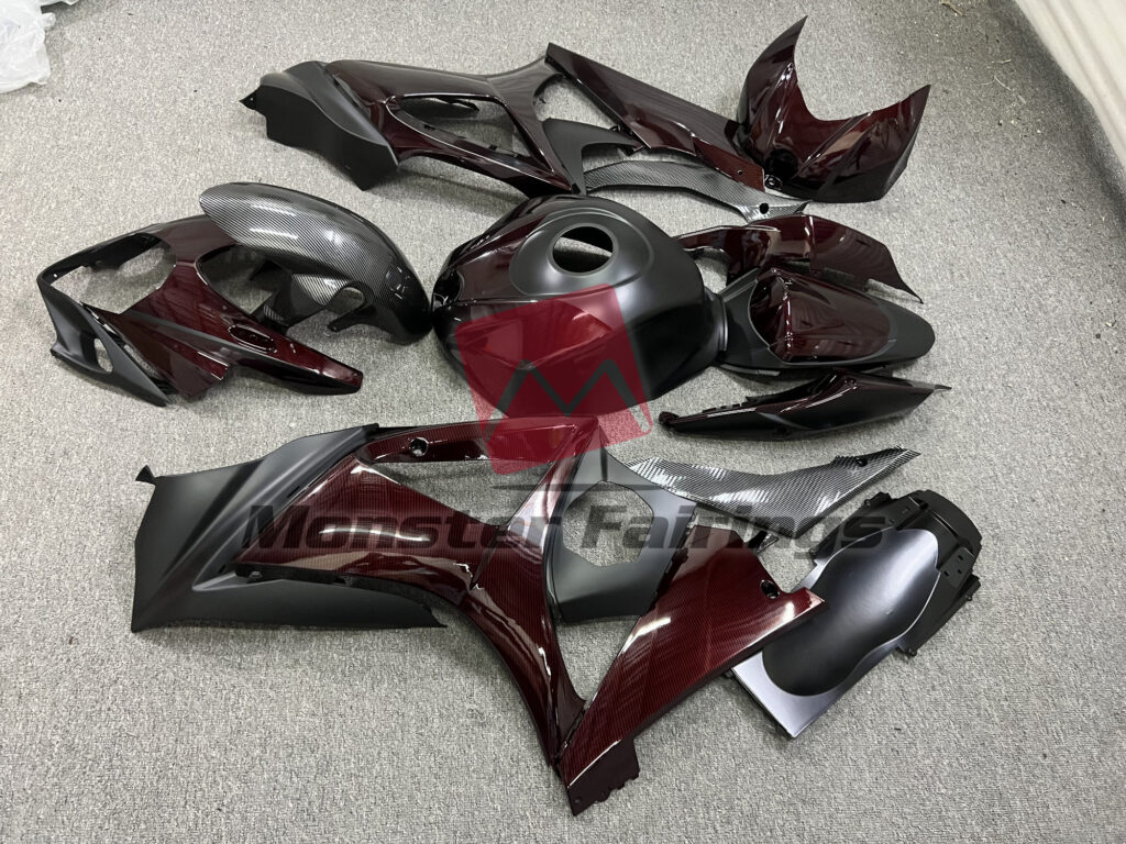 2007 - 2008 Suzuki GSXR 1000 Matte Black Red Carbon Fiber Style fairing set - ABS injection, custom painted by Monster Fairings