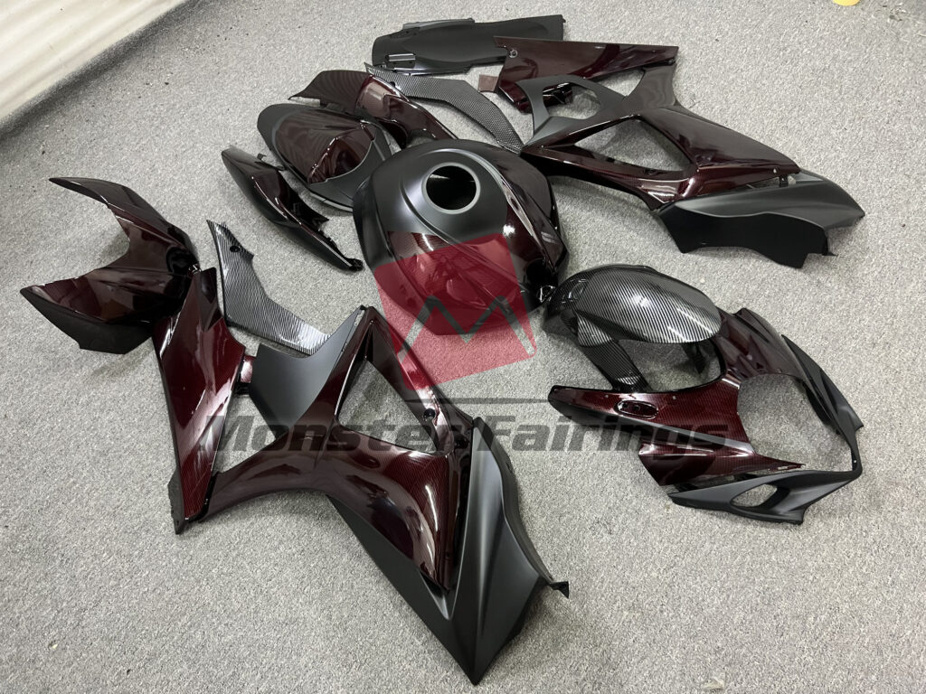 Suzuki GSXR 1000 custom ABS fairings 2007 - 2008 in Matte Black Red Carbon Fiber Style - durable replacement kit, Monster Fairings