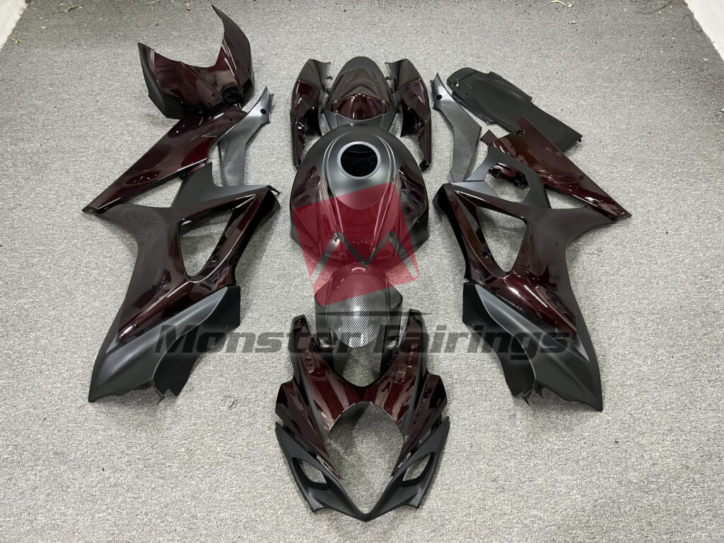 Suzuki GSXR 1000 2007 - 2008 Matte Black Red Carbon Fiber Style ABS fairings - custom motorcycle bodywork kit by Monster Fairings