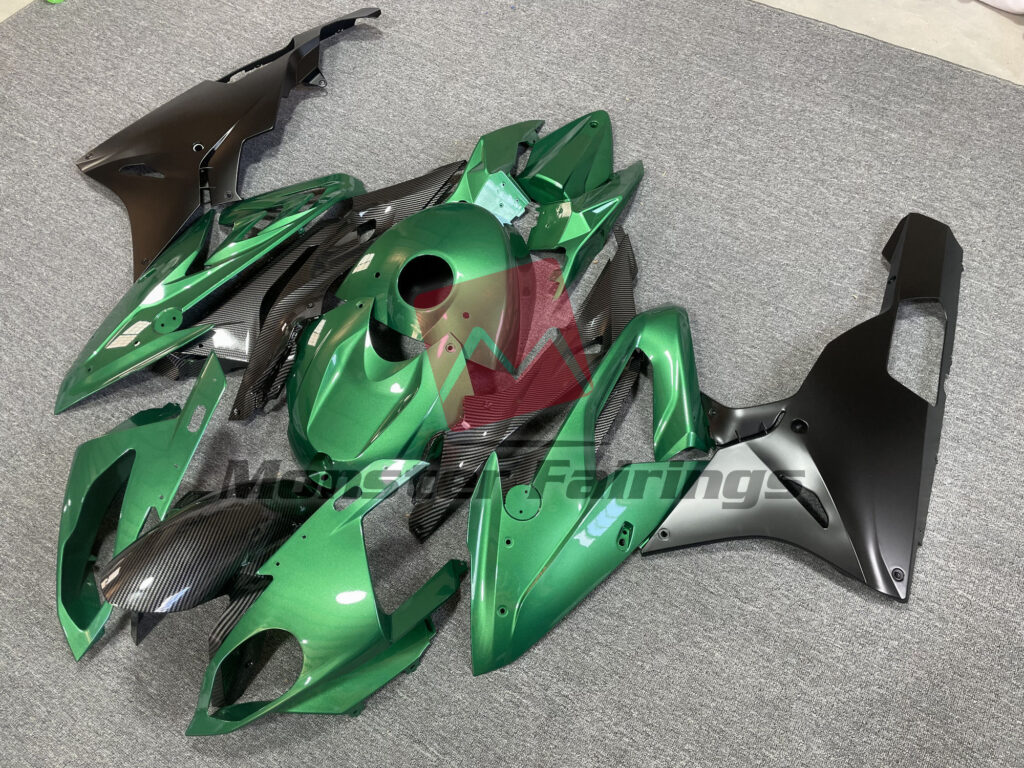 BMW S1000RR custom ABS fairings 2015 - 2016 in Gloss Green & Matte Black Carbon Fiber Style - durable replacement kit, Monster Fairings