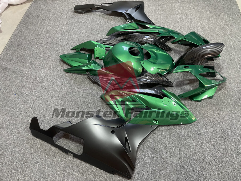 2015 - 2016 BMW S1000RR Gloss Green & Matte Black Carbon Fiber Style fairing set - ABS injection, custom painted by Monster Fairings