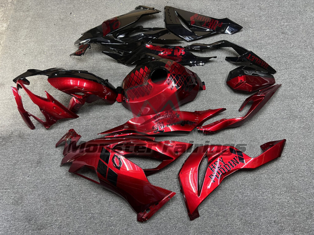 Gloss Black Red Split ABS fairings for Kawasaki ZX6R 2019 - 2023 - premium OEM fit kit by Monster Fairings