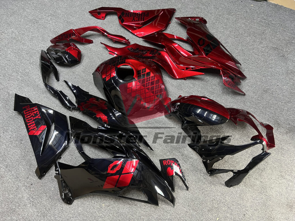 Kawasaki ZX6R custom ABS fairings 2019 - 2023 in Gloss Black Red Split - durable replacement kit, Monster Fairings