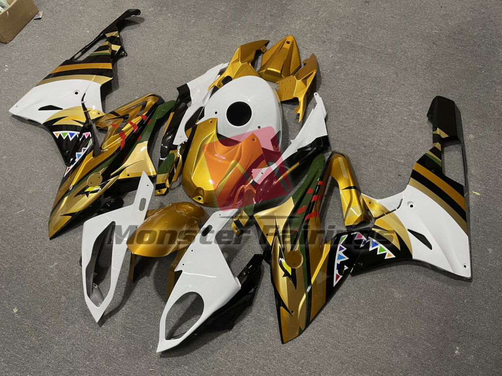 Gloss Gold & White Shark ABS fairings for BMW S1000RR 2015 - 2016 - premium OEM fit kit by Monster Fairings