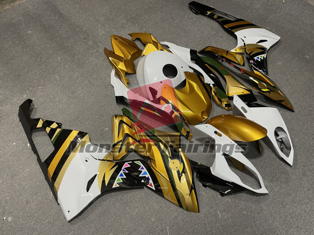 BMW S1000RR custom ABS fairings 2015 - 2016 in Gloss Gold & White Shark - durable replacement kit, Monster Fairings
