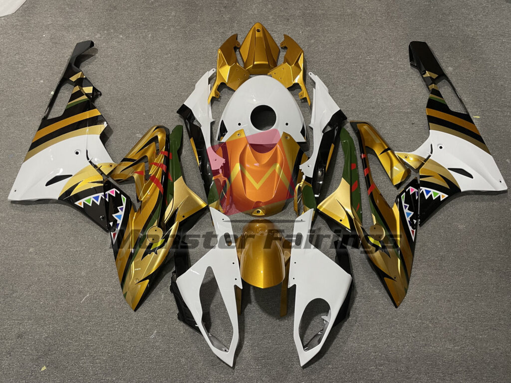 BMW S1000RR 2015 - 2016 Gloss Gold & White Shark ABS fairings - custom motorcycle bodywork kit by Monster Fairings