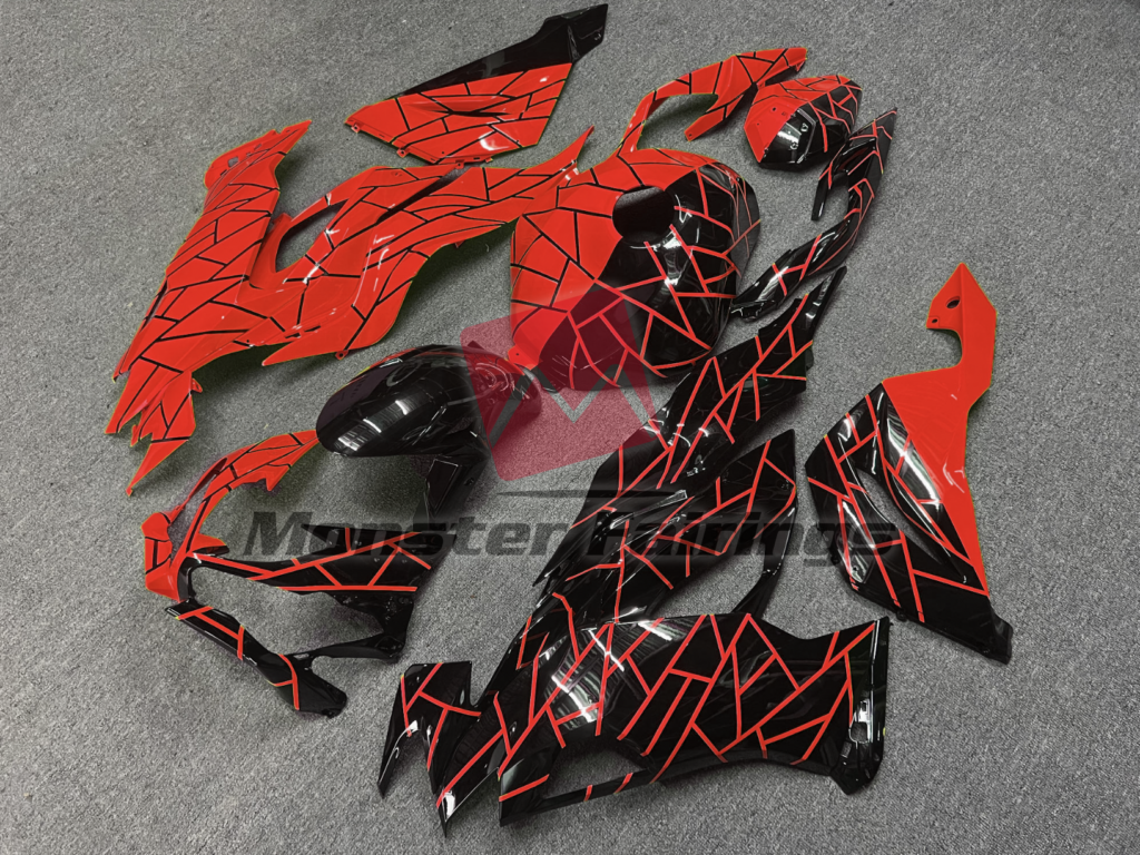 Gloss Black & High Vis Red Split ABS fairings for Kawasaki ZX6R 2019 - 2023 - premium OEM fit kit by Monster Fairings