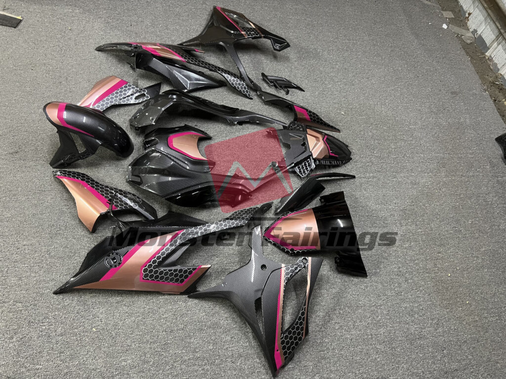 2019 - 2022 BMW S1000RR Rose Gold Carbon Fiber Style fairing set - ABS injection, custom painted by Monster Fairings