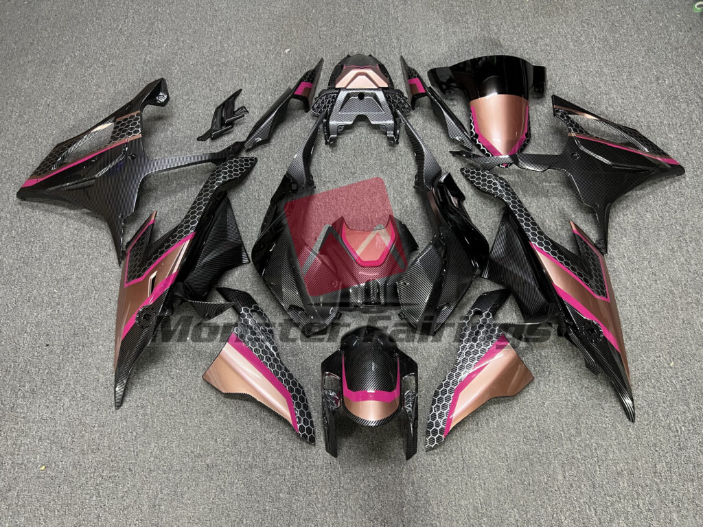 BMW S1000RR 2019 - 2022 Rose Gold Carbon Fiber Style ABS fairings - custom motorcycle bodywork kit by Monster Fairings